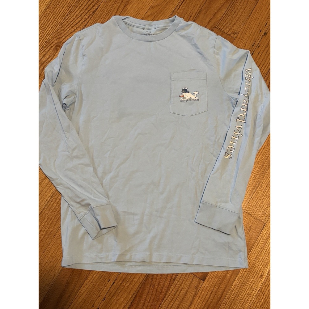 Vineyard Vines Mens Sz L Blue Long Sleeve Pocket T Shirt Ski Whale Winter